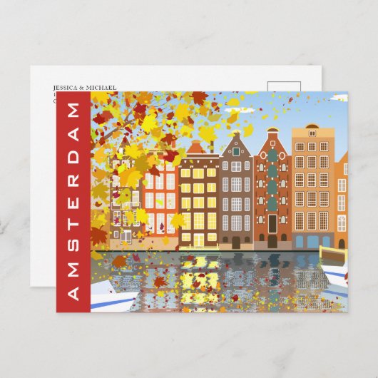 アムステルダムシティキャナルオータムカラフルハガキ ポストカード (正面/裏面)