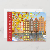 アムステルダムシティキャナルオータムカラフルハガキ ポストカード (正面/裏面)