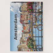 アムステルダムシティビュー – 旧建物、川、ボート ジグソーパズル (縦)