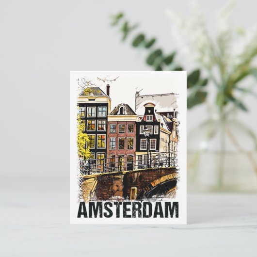 アムステルダムシティ通りヴィンテージトラベルサイト ポストカード (スタンド正面)