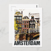 アムステルダムシティ通りヴィンテージトラベルサイト ポストカード (正面/裏面)