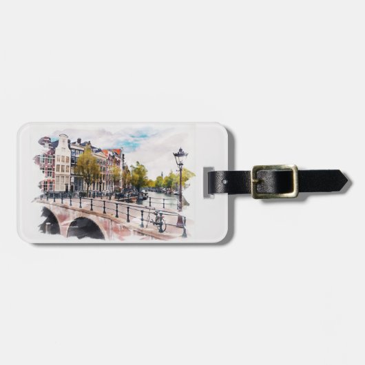 アムステルダムパーソナライズされたホランドヴィンテージトラベルアート ラゲッジタグ (正面横)