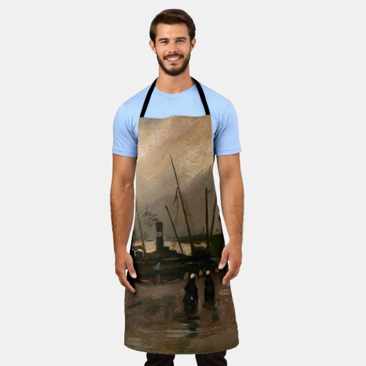 アムステルダムフィッシャーマンズハーバーストームバイビンセントゴッホ エプロン (着用した状態)