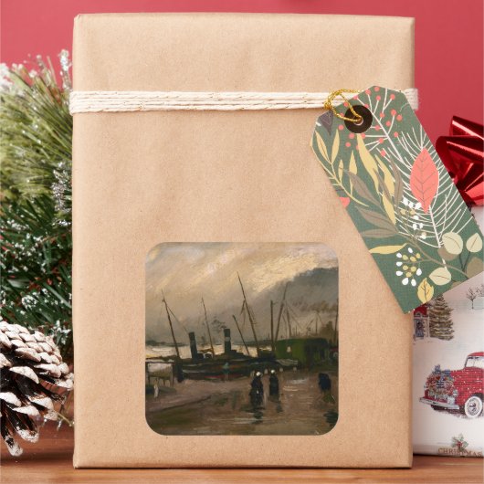 アムステルダムフィッシャーマンズハーバーストームバイビンセントゴッホ スクエアシール (クリスマス)