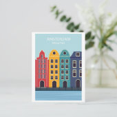 アムステルダムホランドカラフルヴィンテージカナルハウス ポストカード (スタンド正面)