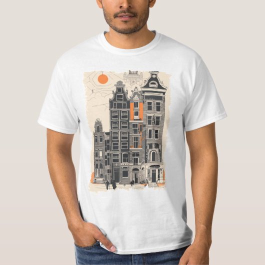アムステルダムホランドヴィンテージ通りハウストラベルアート Tシャツ (正面)