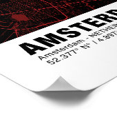 アムステルダムマップポスター – アムステルダムブラック&レッドマップ ポスター (角)