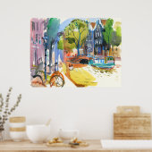 アムステルダムモダンウォーターカラーアート ポスター (キッチン)