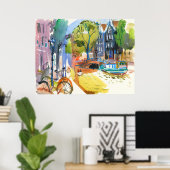 アムステルダムモダンウォーターカラーアート ポスター (ホームオフィス)