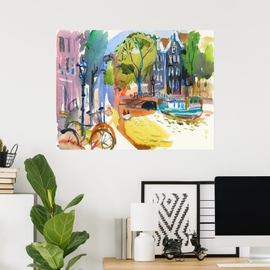 アムステルダムモダンウォーターカラーアート ポスター (ホームオフィス)