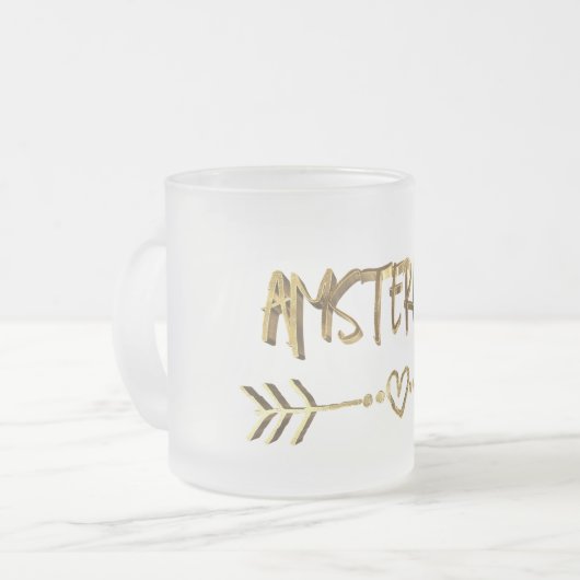 アムステルダムラブオランダ金ゴールドエレガントタイポグラフィ フロストグラスマグカップ (正面左)