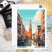 アムステルダムレトロイラストレーション旅行 ポストカード