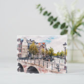 アムステルダムワールドトラベルヴィンテージアクアレルレトロアート ポストカード (スタンド正面)