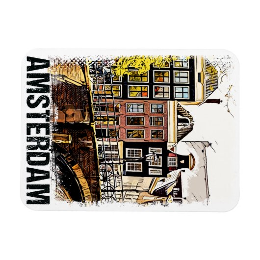 アムステルダムヴィンテージトラベルポスターレトロアートスタイル マグネット (横)