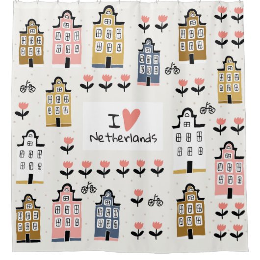 アムステルダムヴィンテージ伝統的:シティイラストレーション シャワーカーテン (正面)