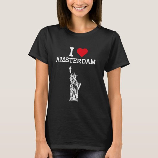 アムステルダム大好き 自由の女神 おもしろいいたずら ギャグ Tシャツ (正面)