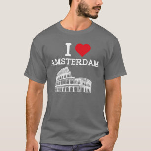 アムステルダム大聖堂ハートフラグオランダ I Love Tシャツ