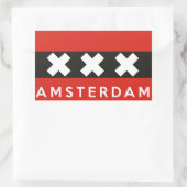 アムステルダム市旗オランダ国名文字 長方形シール (バッグ)