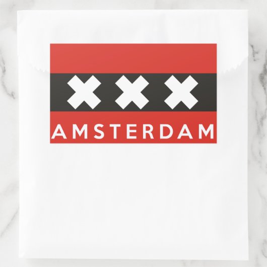 アムステルダム市旗オランダ国名文字 長方形シール (バッグ)