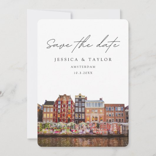 アムステルダム結婚のフラワーマーケット開催日を除く 招待状 (正面)