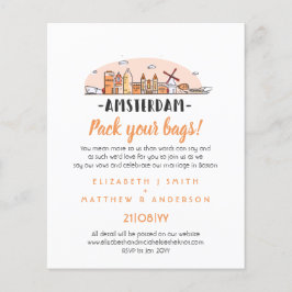 アムステルダム結婚の手描きスカイラインモダン招待状