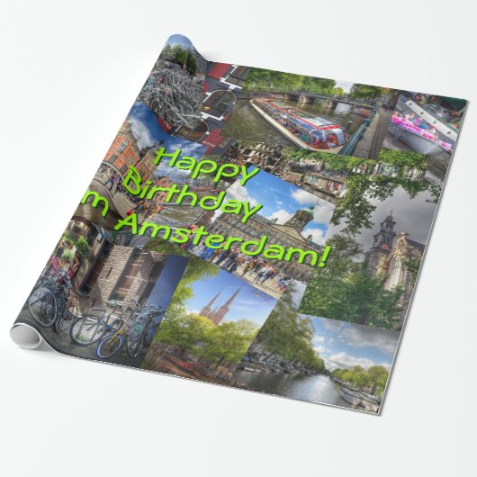 アムステルダム観光スポットハッピーバースデー ラッピングペーパー (アンロールド)