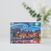 アムステルダム運河の上の星空の夜 ポストカード (スタンド正面)