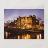 アムステルダム運河の家々の夕暮れ葉書 ポストカード (正面)