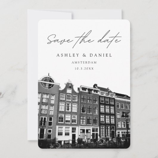 アムステルダム運河の家の写真は日付を保存 招待状 (正面)