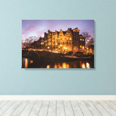 アムステルダム運河の家の夕暮れキャンバス印刷 キャンバスプリント (インサイチュ (ウッドフロア))