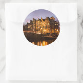 アムステルダム運河の家の夕暮れラウンドステッカー ラウンドシール (バッグ)