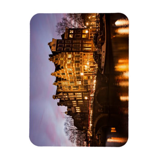 アムステルダム運河の家は夕暮れの長方形の磁石 マグネット (縦)