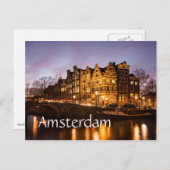 アムステルダム運河ハウスアットダスク文字はがき ポストカード (正面/裏面)