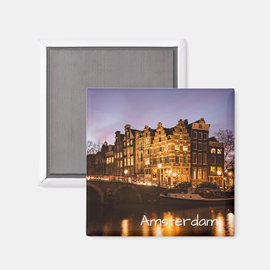 アムステルダム運河ハウスアットダスク文字マグネット マグネット (正面/裏面)