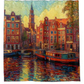 アムステルダム運河ハウスバンゴッホスタイル シャワーカーテン (正面)