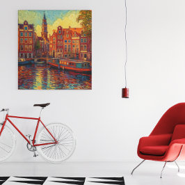 アムステルダム運河ハウスバンゴッホスタイル ポスター