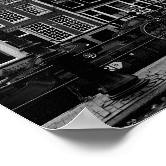 アムステルダム運河モノクロ写真 ポスター (角)