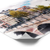 アムステルダム運河ヴィンテージレトロな水彩旅行 ポスター (角)