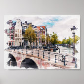 アムステルダム運河ヴィンテージレトロな水彩旅行 ポスター (正面)