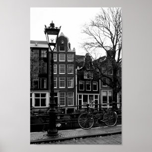アムステルダム運河白黒写真 ポスター