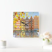 アムステルダム都市運河の秋のカラフルな柱時計 スクエア壁時計 (ホーム)