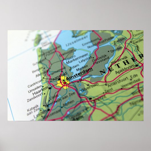 アムステルダム、オランダマップ ポスター (正面)