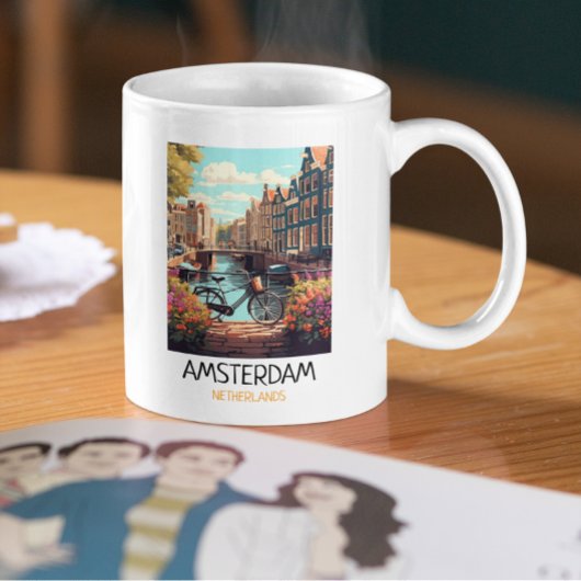 アムステルダム オランダ ビンテージ風 画 コーヒーマグカップ