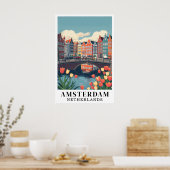 アムステルダム オランダ ヴィンテージ トラベル バイク アート ポスター (キッチン)