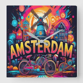 アムステルダム – バイクの街 スクエア壁時計
