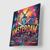 アムステルダム – バイクの街 スクエア壁時計 (傾斜)