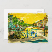 アムステルダム、私は大好きオランダウォーターカラーカナール ポストカード (正面/裏面)