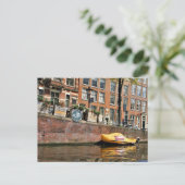 アムステルダム、運河、木製の靴の船 ポストカード (スタンド正面)