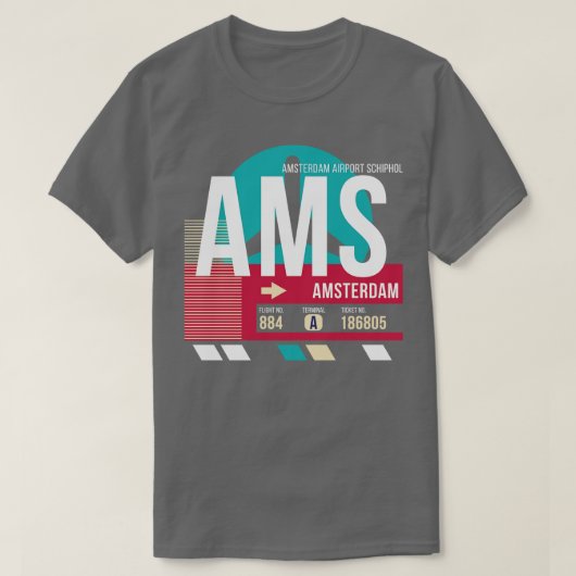 アムステルダムAMS空港コードバゲージラベル3 Tシャツ (デザイン正面)
