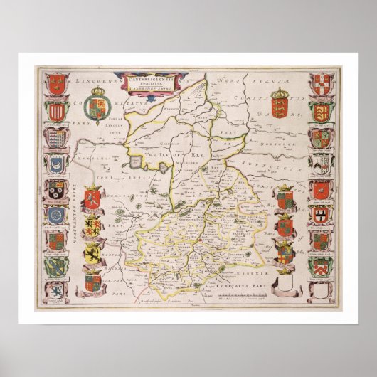 アムステルダムC.1647を出版したカンブリジシャーの地図 –  ポスター (正面)